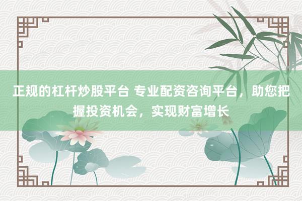 正规的杠杆炒股平台 专业配资咨询平台，助您把握投资机会，实现财富增长