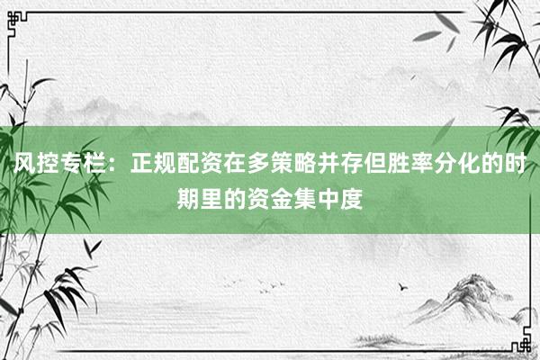 风控专栏：正规配资在多策略并存但胜率分化的时期里的资金集中度