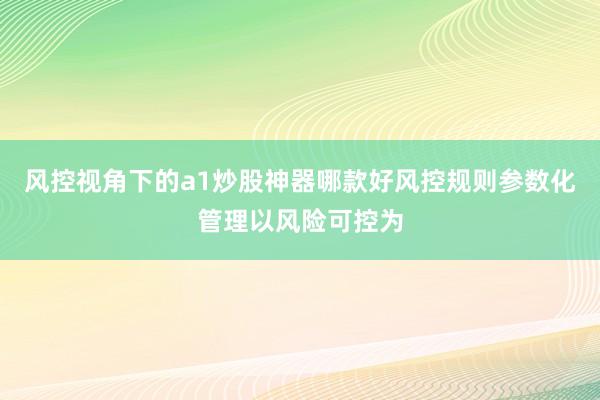 风控视角下的a1炒股神器哪款好风控规则参数化管理以风险可控为