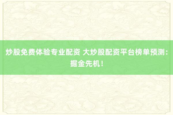 炒股免费体验专业配资 大炒股配资平台榜单预测：掘金先机！