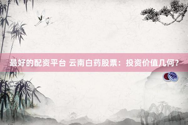 最好的配资平台 云南白药股票：投资价值几何？